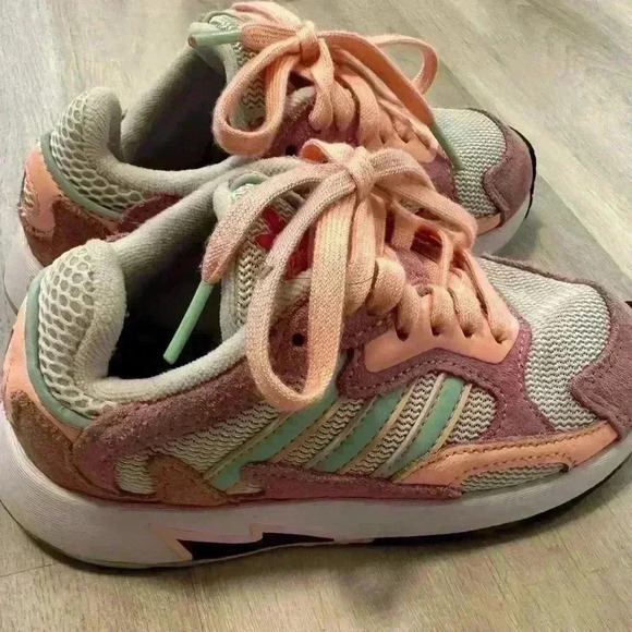 Adidas ZX Flux Kids Sneakers Size 11K Pink Mint Green Mesh Lace Up Athletic - Picture 4 of 7